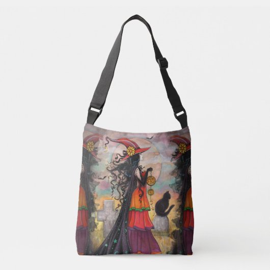 Witch Way Witch Cat Fantasy Art Halloween Wiccan Crossbody Tas (Voorkant)