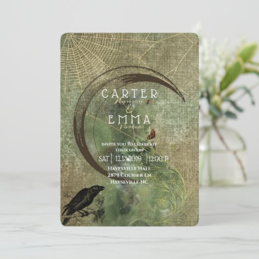 Witch Wicca Spells en Webs Wedding Invitation Kaart (Staand voorkant)