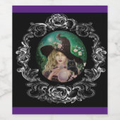Witch wicca zwarte kattenvoer en drink wijn etiket (Enkel label)