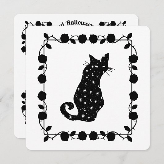 Witch 'Willow Cat Halloween Party Uitnodiging (Voorkant / Achterkant)
