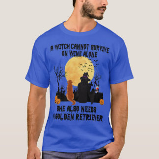 Witch Wine en Golden Retriever Dog Funny Hhalwee T-shirt