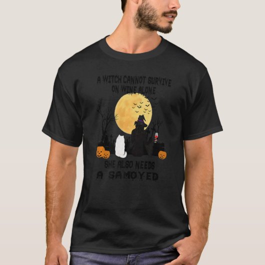 Witch Wine en Samoyed Dog Mam Halloween Costume T-shirt (Voorkant)