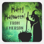 Witch witch cauldron gren black Happy Halloween Sq Vierkante Sticker (Voorkant)