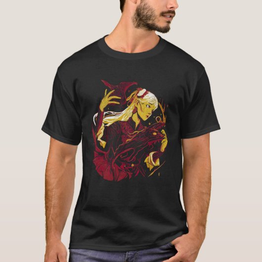 Witch with a dragon Fantasy creature Wiccan Wicca  T-shirt (Voorkant)