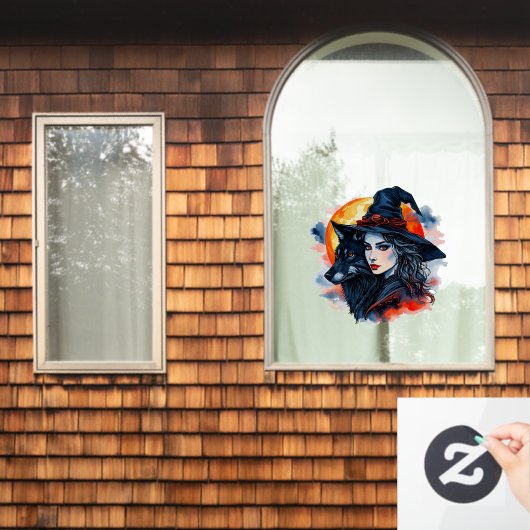 Witch with a Wolf beroemd gemaakt door Halloween F Raamsticker (Huis Raam)
