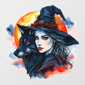 Witch with a Wolf beroemd gemaakt door Halloween F Raamsticker (Vel)