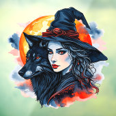 Witch with a Wolf beroemd gemaakt door Halloween F Raamsticker (Vel 3)