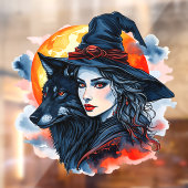 Witch with a Wolf beroemd gemaakt door Halloween F Raamsticker (Vel 2)