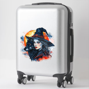 Witch with a Wolf beroemd gemaakt door Halloween F Sticker
