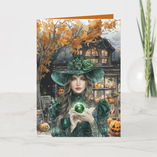 Witch Zet een Spell op u Halloween Kaart (Voorkant)