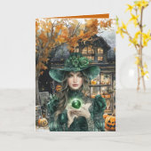 Witch Zet een Spell op u Halloween Kaart (Gele Bloem)
