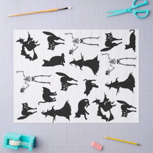 Witch Zwart Kat Skelet Silhouet Decoupage Tissuepapier (Craft)