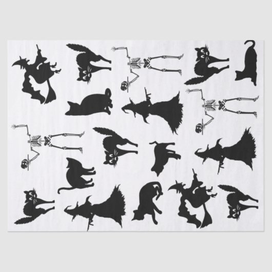 Witch Zwart Kat Skelet Silhouet Decoupage Tissuepapier (Voorkant)