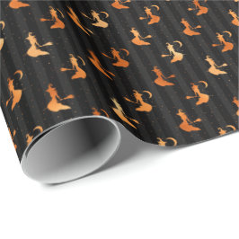 Witch zwart strepen koper halloween patroon cadeaupapier