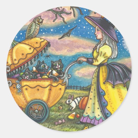 WITCH, ZWARTE CAT BABY BUGGY STICKERS BLAUW (Voorkant)