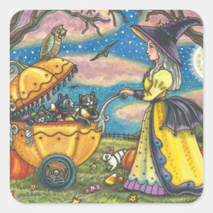 WITCH, ZWARTE CAT BABY BUGGY STICKERS SHEET Square