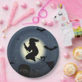 Witch, zwarte kat en vleermuizen papieren bordje (Feest)