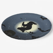 Witch, zwarte kat en vleermuizen papieren bordje (Gekanteld)