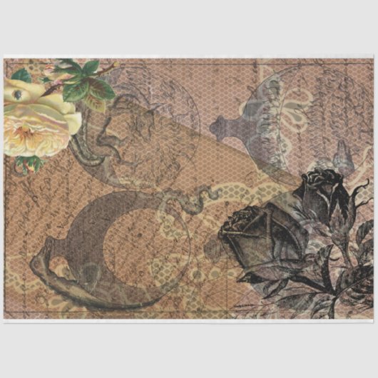 Witchcraft Halloween Black Yellow Rose Ephemera Tissuepapier (Voorkant)