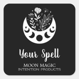 Witchcraft Moon Flowers Black Jar Stickers