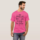 Witchcraft Pizza Cats Crystals & Coffee Wiccan Wit T-shirt (Voorkant volledig)
