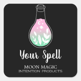 Witchcraft Potion Bottle Black and Neon Vierkante Sticker