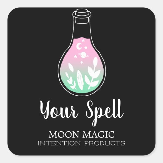 Witchcraft Potion Bottle Black and Neon Vierkante Sticker (Voorkant)
