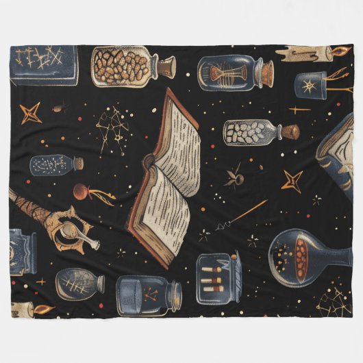 Witchcraft Potion Pattern – Halloween Magic Fleece Deken (Voorkant (Horizontaal))