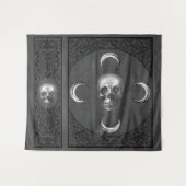 Witchery Flourish | Donkere grijze schedel en maan Wandkleed (Voorkant (horizontaal))