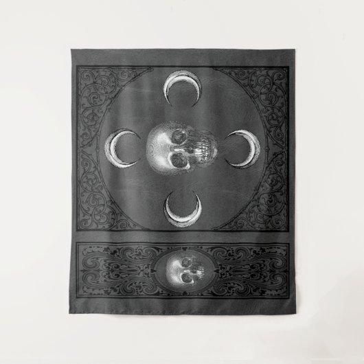 Witchery Flourish | Donkere grijze schedel en maan Wandkleed (Voorkant)
