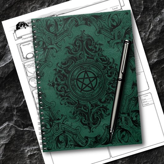 Witchery Flourish | Emerald Green Fantasy Pentacle Notitieboek