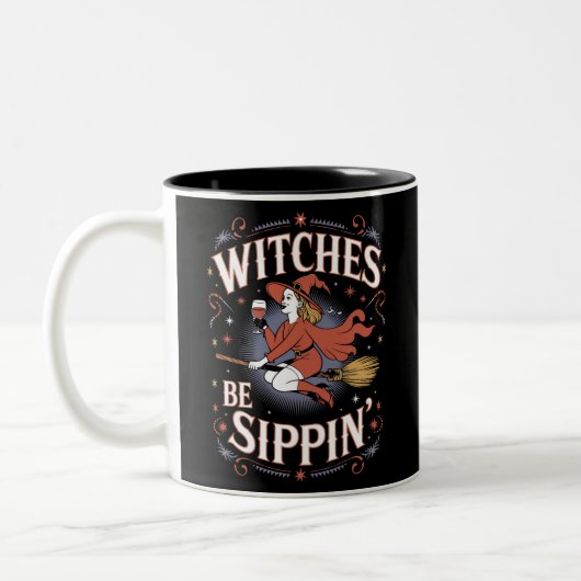 Witches Be Sippin' Halloween Holiday Spooky Tweekleurige Koffiemok (Links)