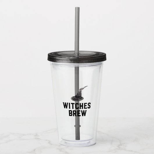Witches Brew | Happy Halloween | Witte Pet Acryl Drinkbeker (Voorkant)