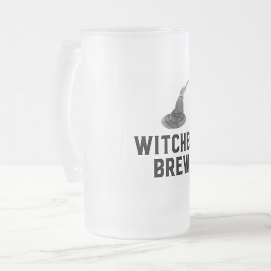 Witches Brew | Happy Halloween | Witte Pet Matglas Bierpul (Voorkant links)
