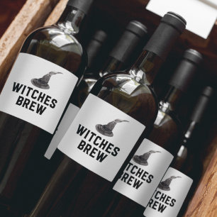 Witches Brew Happy Halloween Witte Pet Wijn Etiket