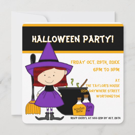 Witches Brew Kind's Halloween Party Invitation 1 Kaart (Voorkant)