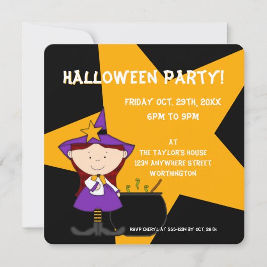 Witches Brew Kind's Halloween Party Invitation 6 Kaart (Voorkant)