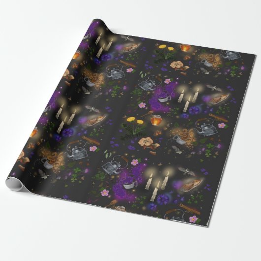 Witches Brew Tea en Cottcore Pattern Cadeaupapier (Uitgerold)