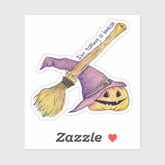Witches Broom Halloween Sticker (Vel)