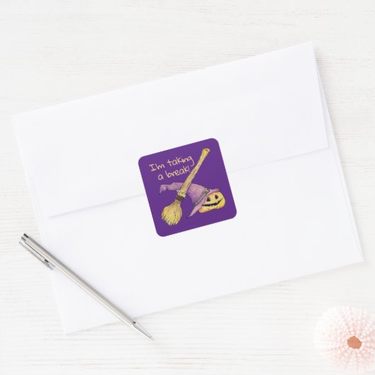 Witches Broom Halloween Vierkante Sticker (Envelop)