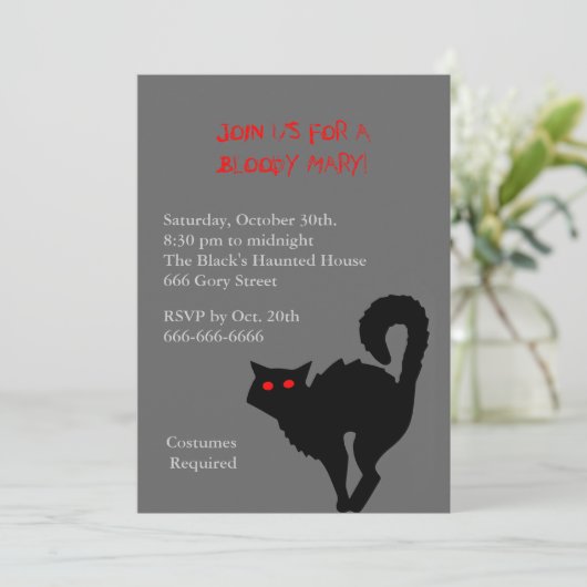 Witches Cat Halloween Costume Party Invite Kaart (Staand voorkant)