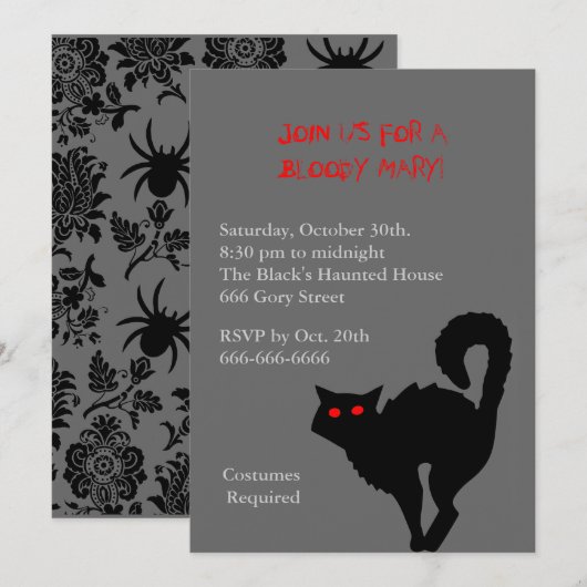 Witches Cat Halloween Costume Party Invite Kaart (Voorkant / Achterkant)