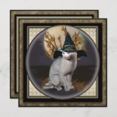 Witches Cat Halloween Party Square Invitation Kaart (Voorkant / Achterkant)