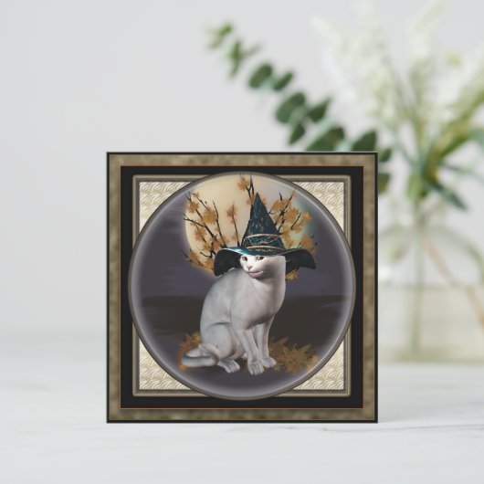 Witches Cat Halloween Party Square Invitation Kaart (Staand voorkant)