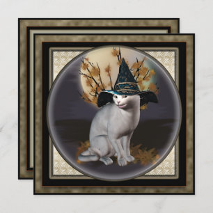 Witches Cat Halloween Party Square Invitation Kaart