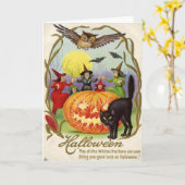 Witches Dancing Around Jack O' Lantern Kaart (Gele Bloem)