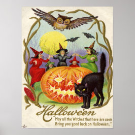 Witches Dancing Around Jack O' Lantern Poster