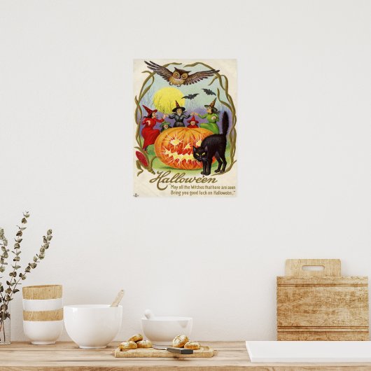 Witches Dancing Around Jack O' Lantern Poster (Keuken)