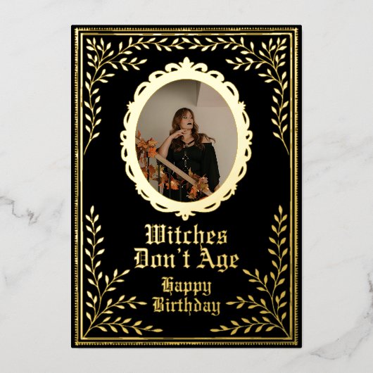 Witches dony age birthday card custom folie uitnodiging (Voorkant)