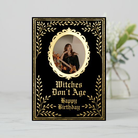 Witches dony age birthday card custom folie uitnodiging (Staand Voorkant)